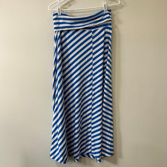 Gap Womens Sz Medium Petite Blue & White Striped Foldover Jersey Maxi Skirt - Picture 5 of 5